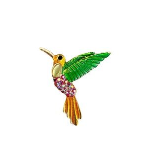 Green and Pink Hummingbird Brooch